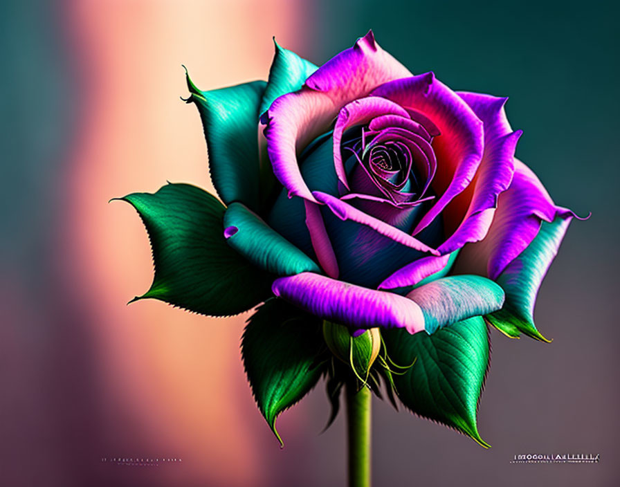 Colorful Rose in Purple, Pink, and Blue on Warm Background