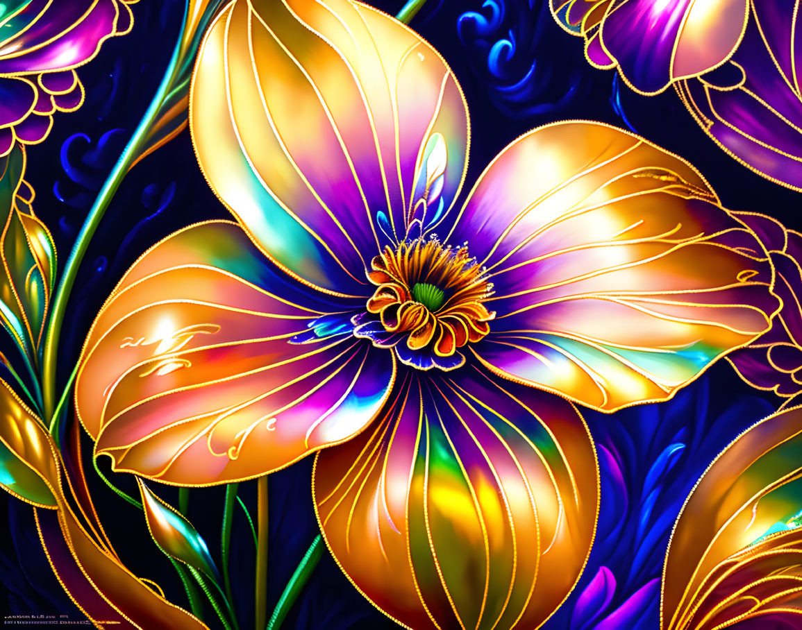 Colorful Stylized Flower Art with Luminous Petals