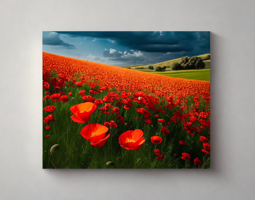 Colorful Canvas Print: Red Poppies Field & Rolling Hills