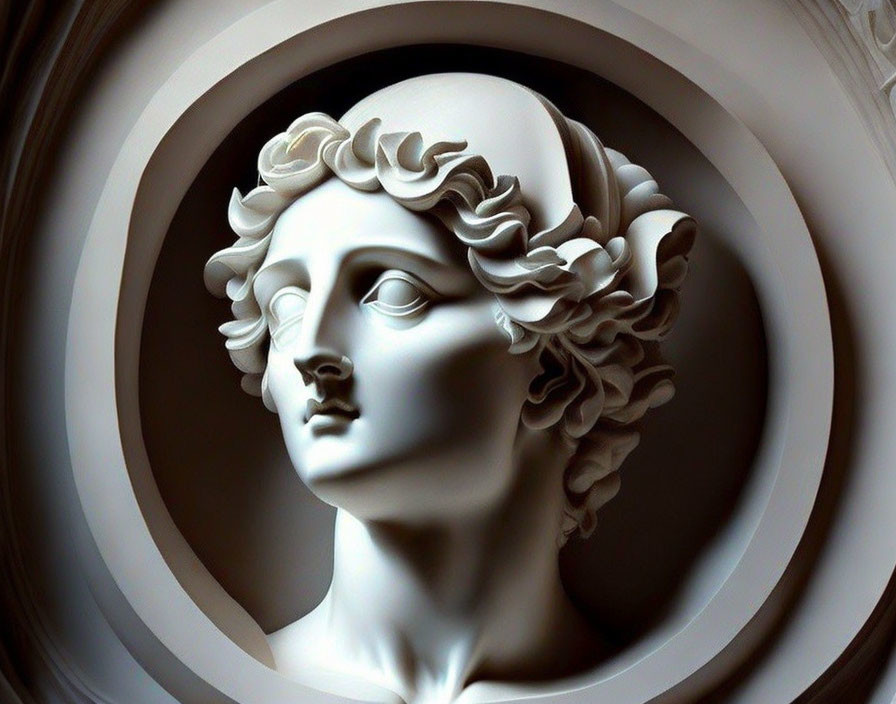 Intricately carved marble bust of a serene woman with wavy hair