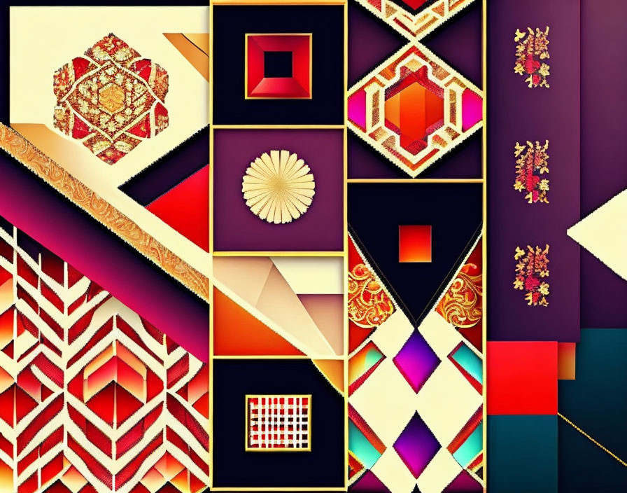 Colorful Geometric Collage with Traditional and Modern Elements