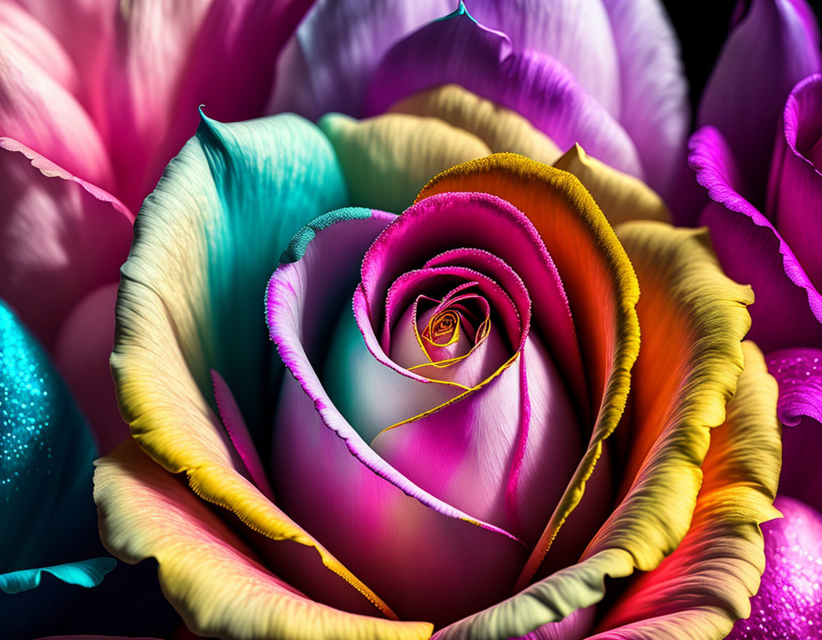 Colorful Rose with Pink and Blue Petals in Spiraling Pattern