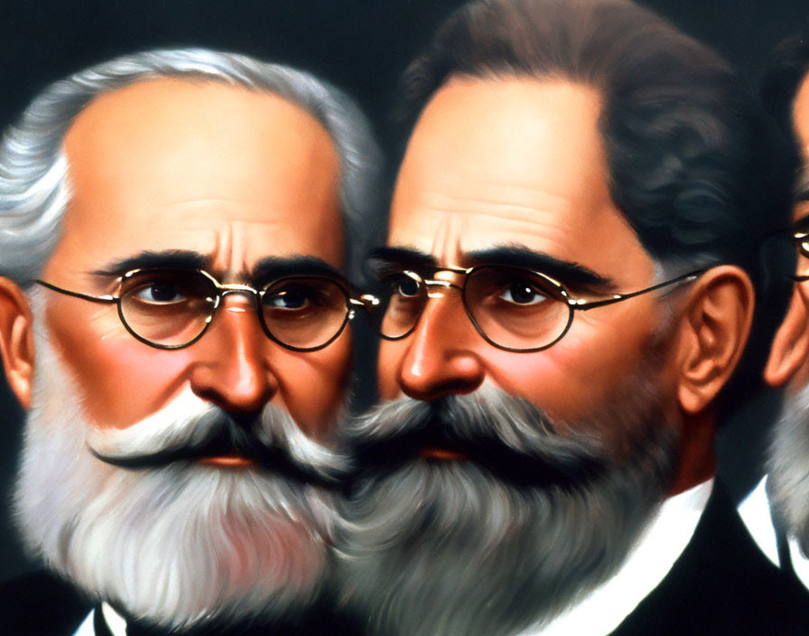 Realistic illustration of three men with white beards and glasses