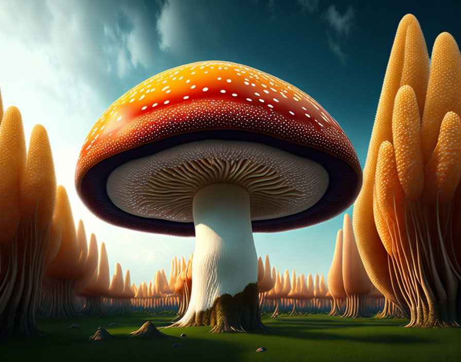 Colorful Mushroom and Tree-Like Structures in Fantasy Landscape
