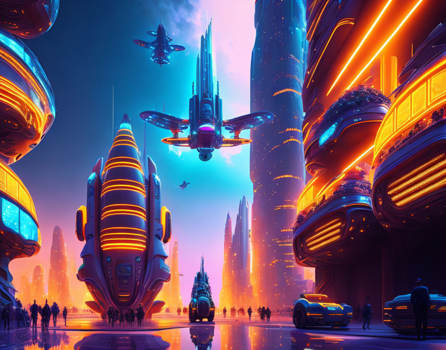 Futuristic Sci-Fi Cityscape with Neon-Lit Buildings