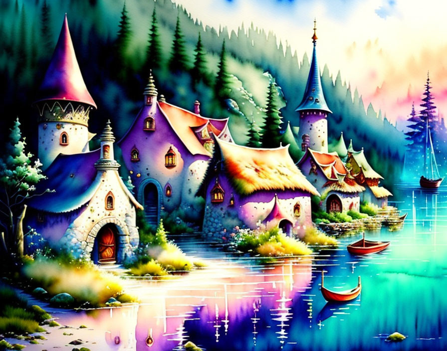 Colorful Whimsical Castle in Fantasy Landscape