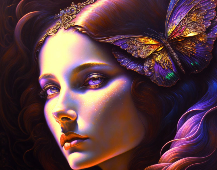 Detailed Butterfly Portrait with Vibrant Colors and Luminous Glow