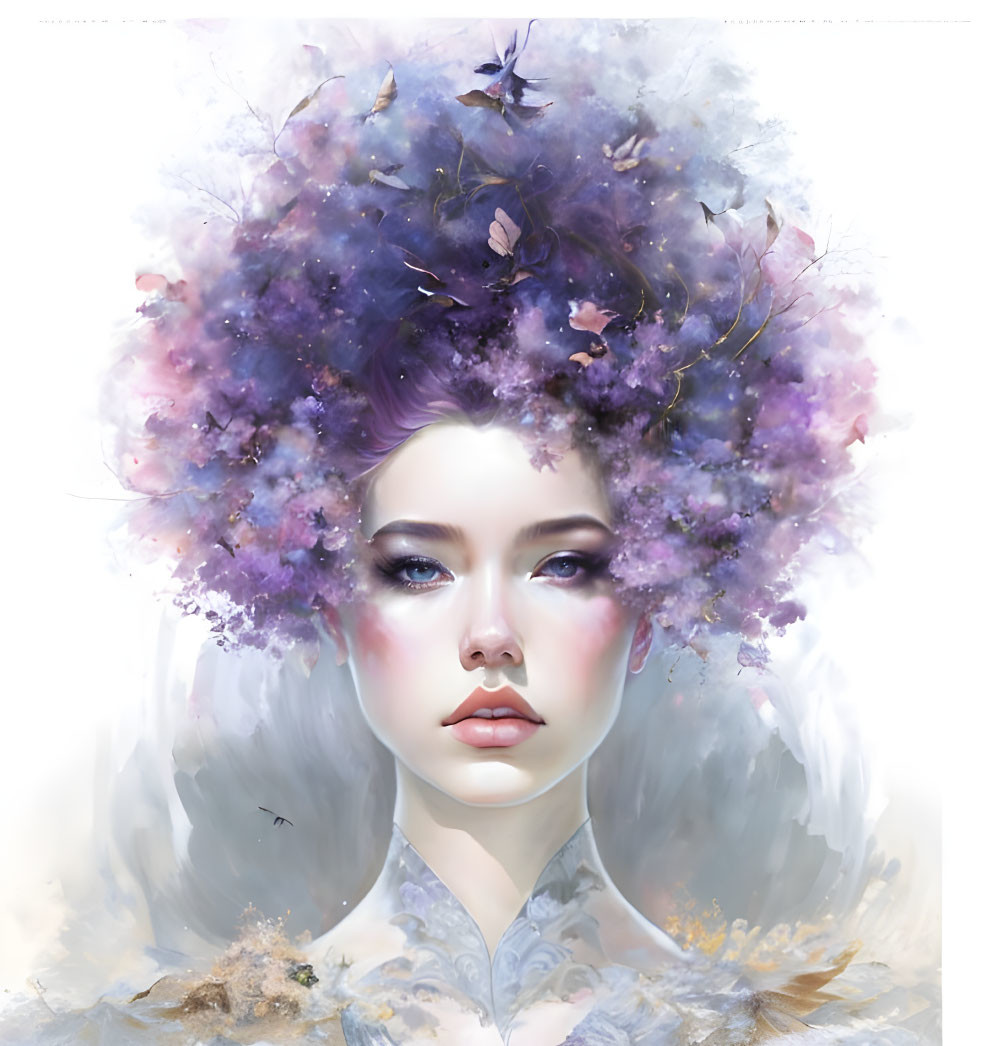 Vivid cosmic-themed floral hair in digital painting