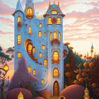 Fantasy palace illustration with ornate spires and whimsical trees