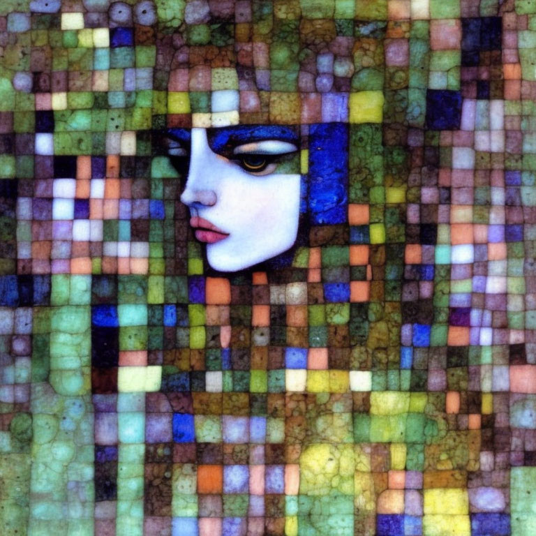 Colorful Mosaic Artwork of Woman's Face