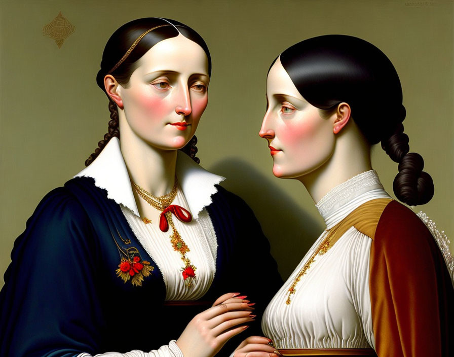 Conjoined profile of two women in classic portrait style