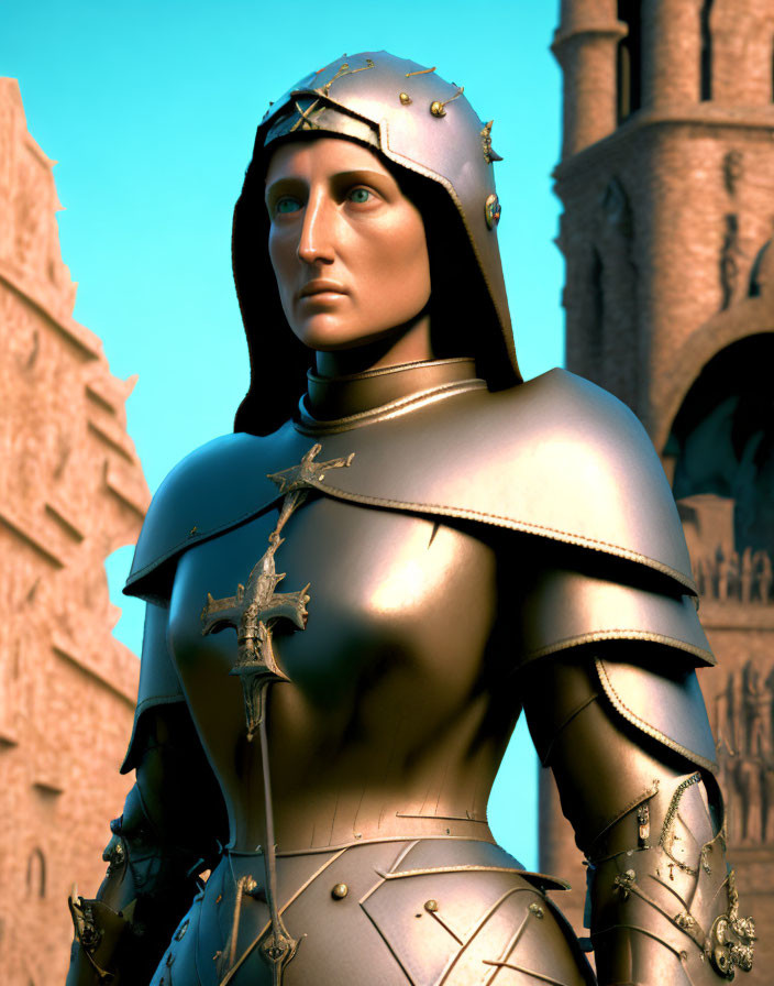 Detailed Medieval Armor 3D Rendering with Stylized Cross on Chest