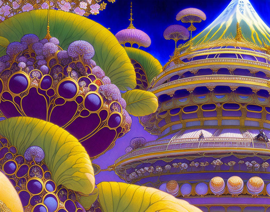 Colorful illustration of magical palace in fantastical setting