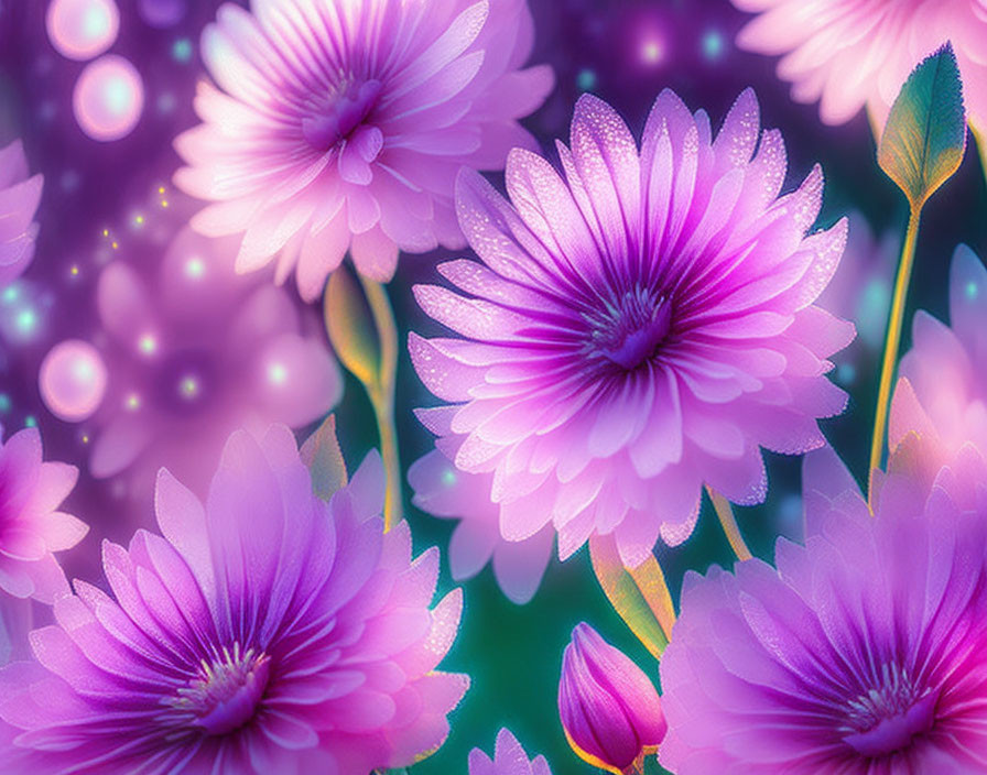 Purple Flowers with Sparkling Bokeh in Dreamy Tones