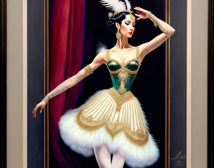 Elegant Ballerina in Ornate Bejeweled Costume