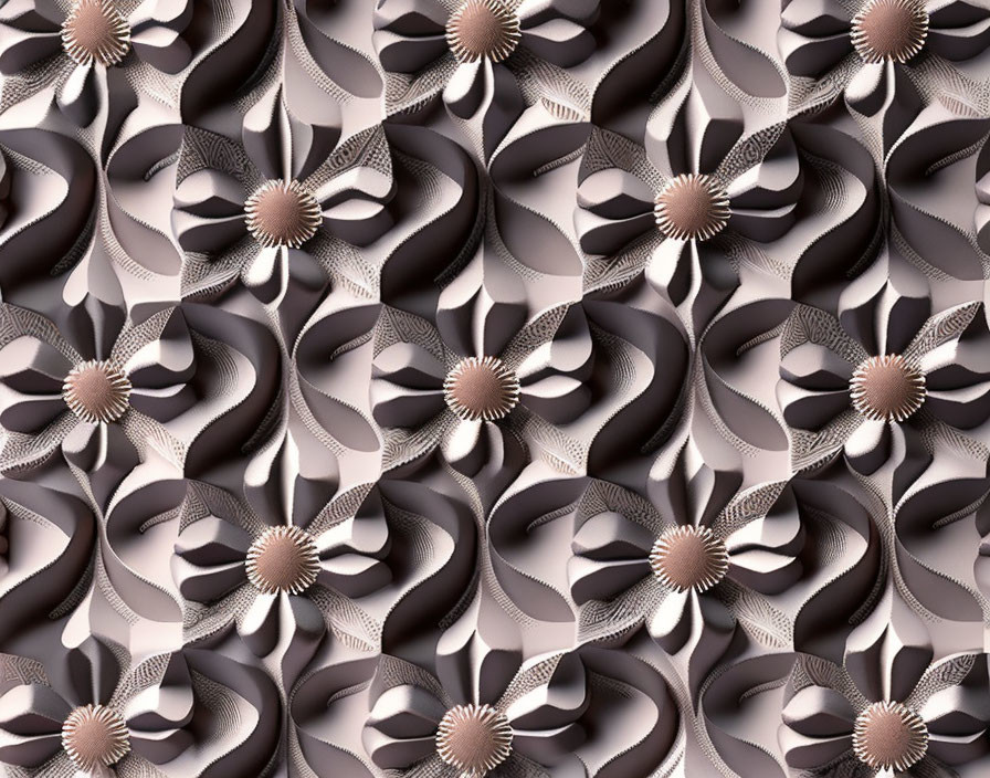 Brown and beige floral motif tessellated wallpaper design