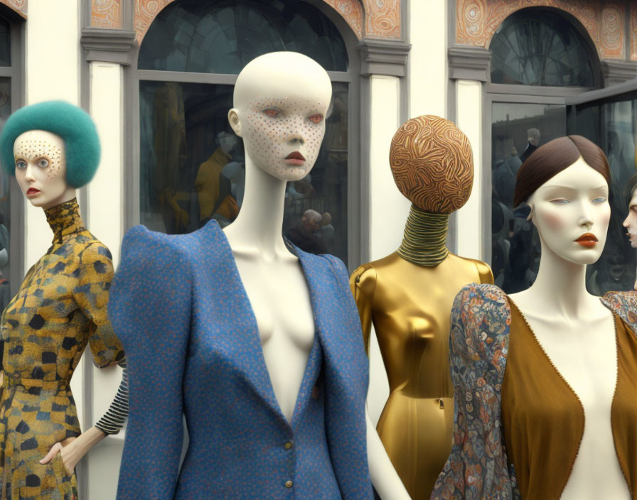 Mannequins with Vintage Style Dresses in Shop Window