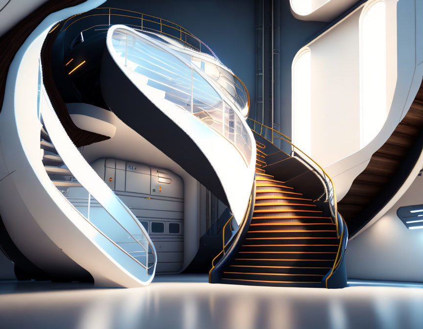 Sleek, Curving Staircase in Futuristic Interior