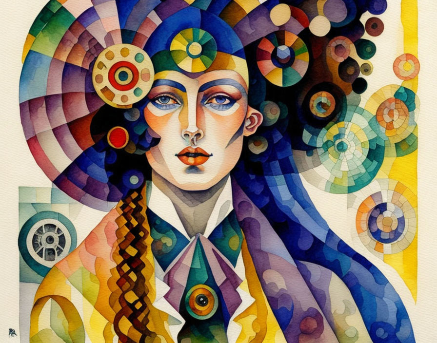 Colorful Watercolor Painting of Stylized Female Figure