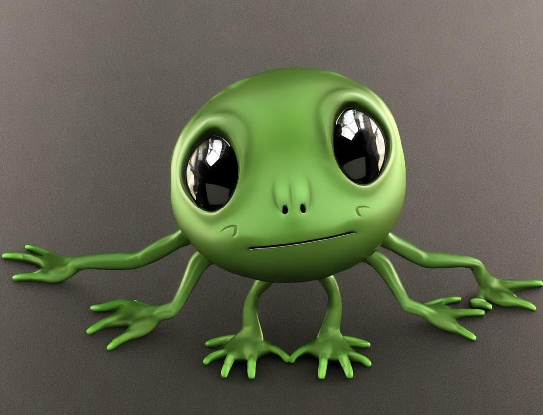 Cartoon frog with glossy eyes on gray background