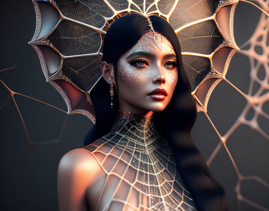 Woman with Striking Makeup in Mystical 3D Illustration