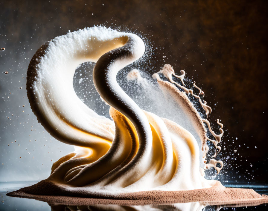 High-speed photography of milk splash against dark background