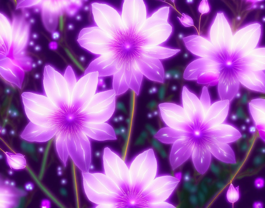 Stylized Purple Flowers in Vibrant Digital Artwork