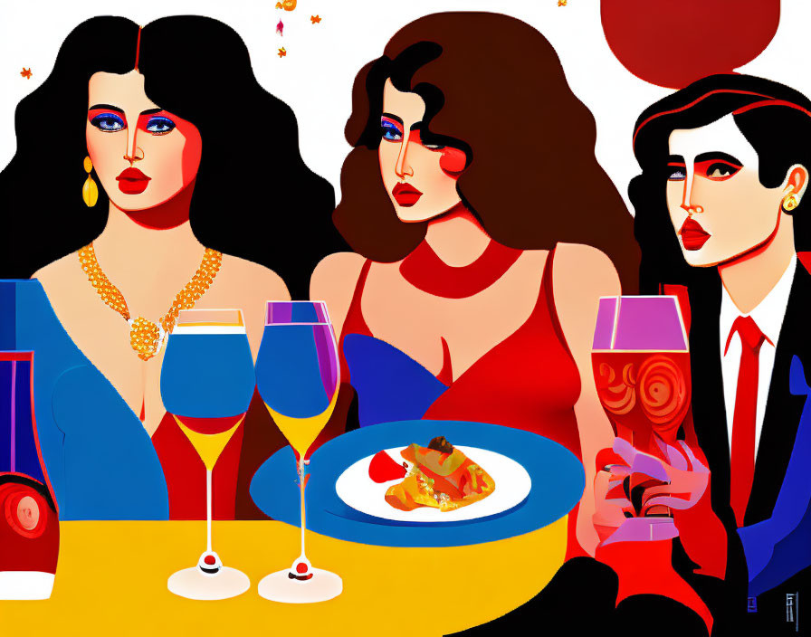 Colorful Drinks and Dish: Stylized Characters in Bold Graphic Shapes