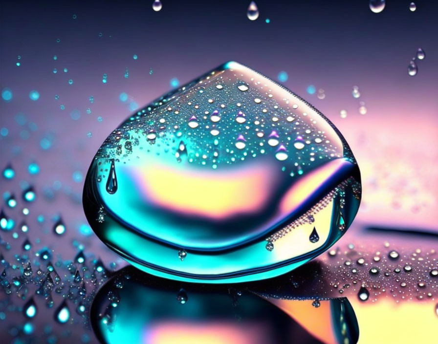 Colorful Macro Shot of Water Droplet on Reflective Surface