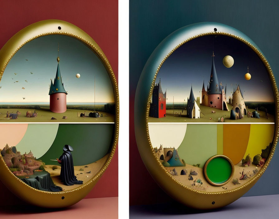 Miniature Fantastical Landscapes in Circular Frames