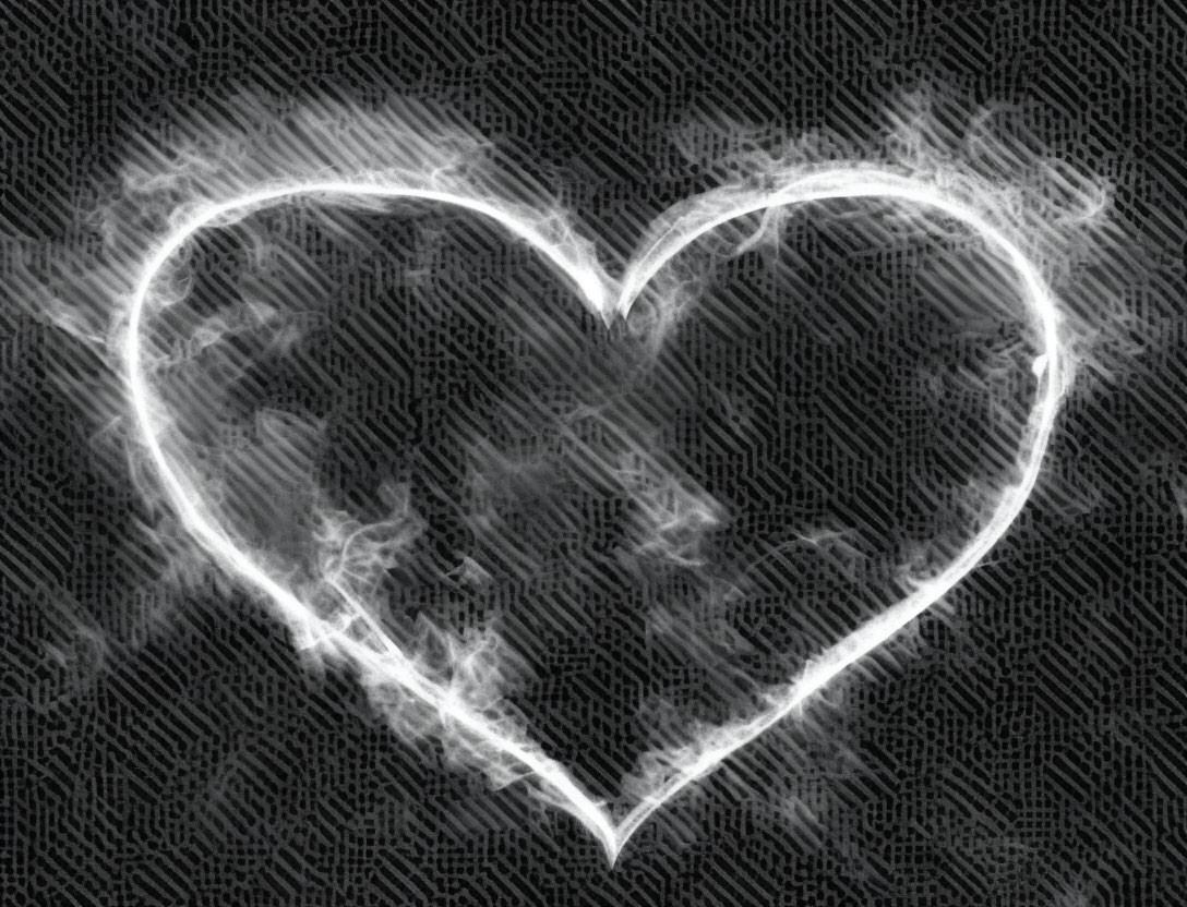 White Heart Shape in Smoke or Light on Textured Black Background