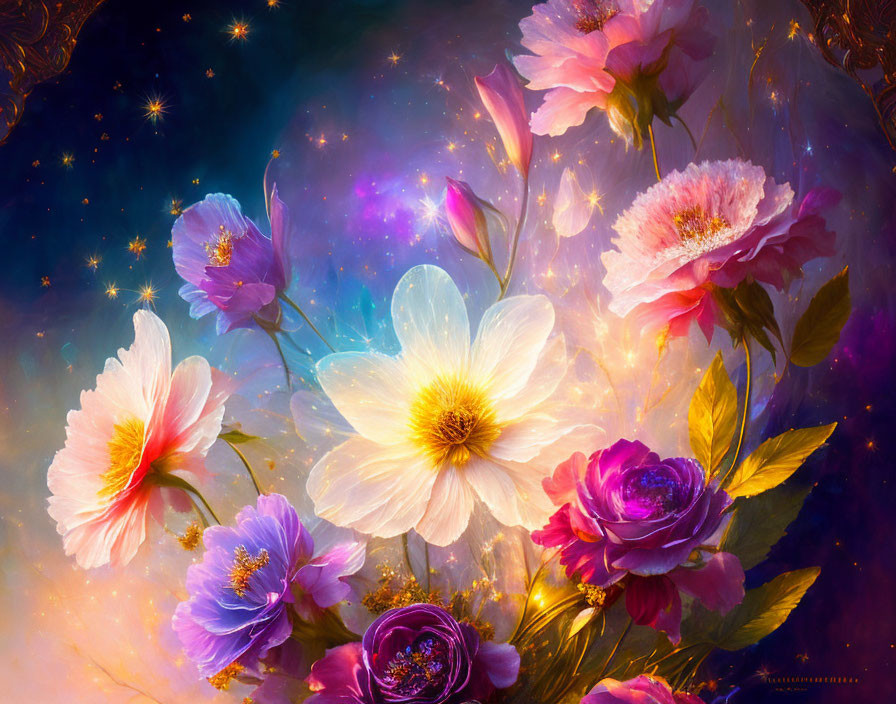 Colorful Flower Art with Cosmic Theme