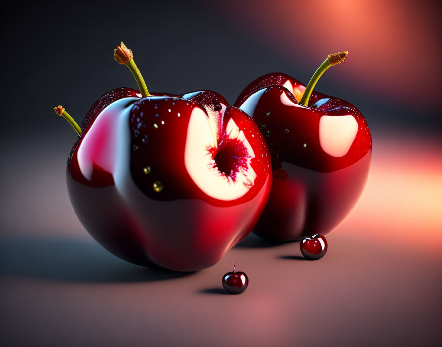 Bright Red Cherries on Gradient Background