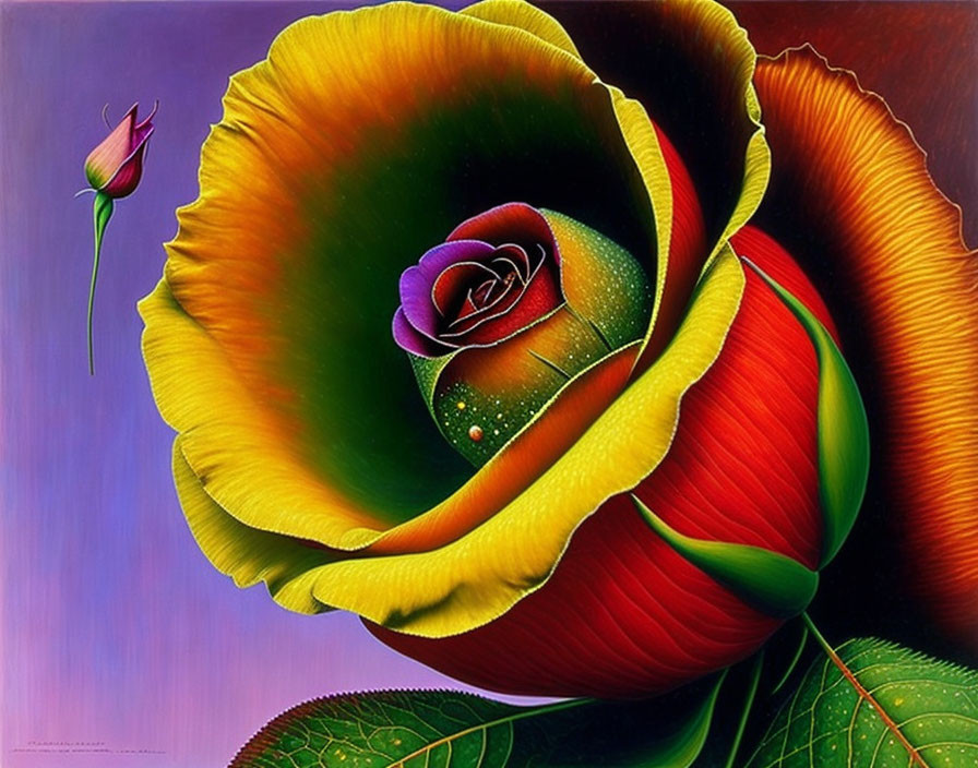 Colorful Surreal Painting of Large Multicolored Flower