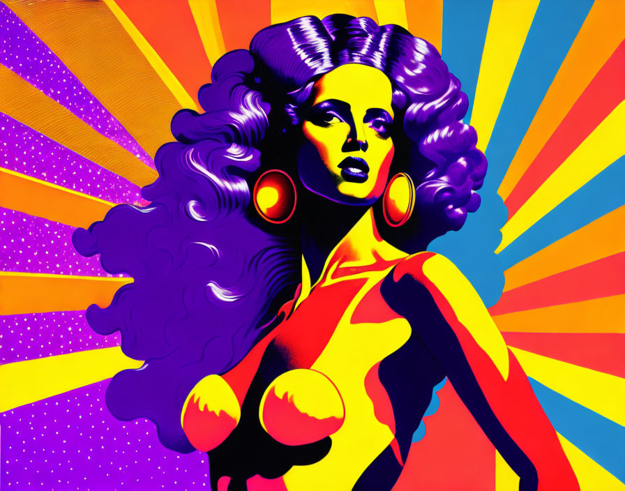 Colorful Pop Art Illustration of Woman with Voluminous Hair