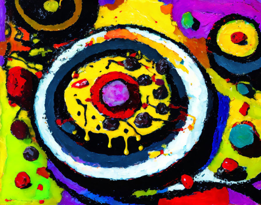 Colorful Abstract Painting with Swirling Circular Patterns