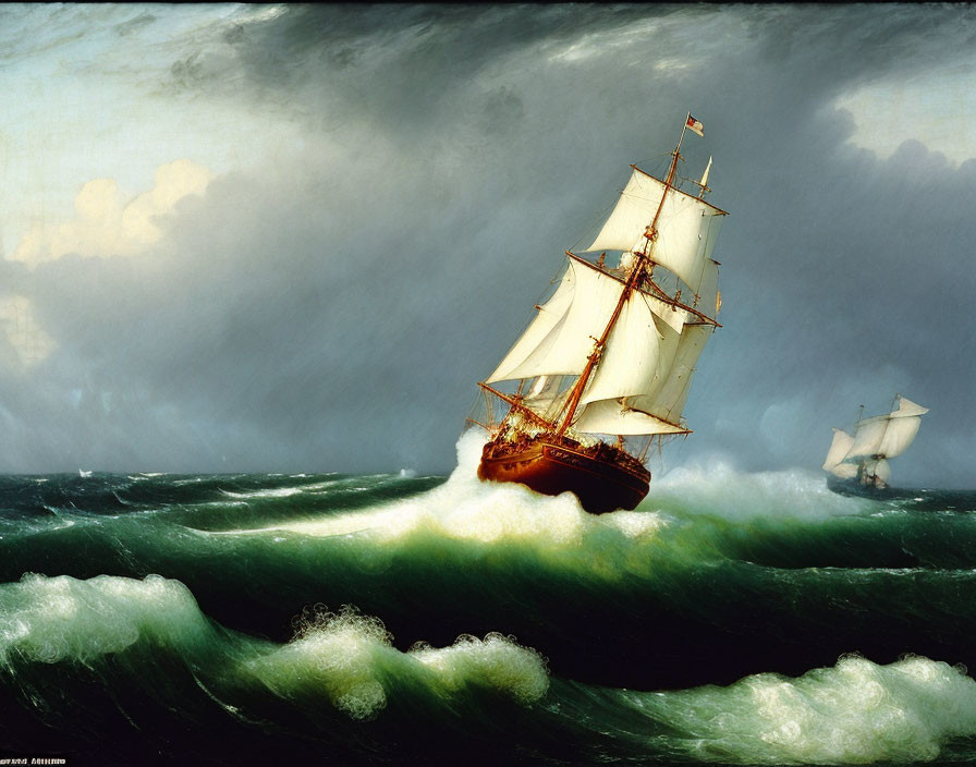 Stormy Seas: Two Ships Battling Turbulent Waters