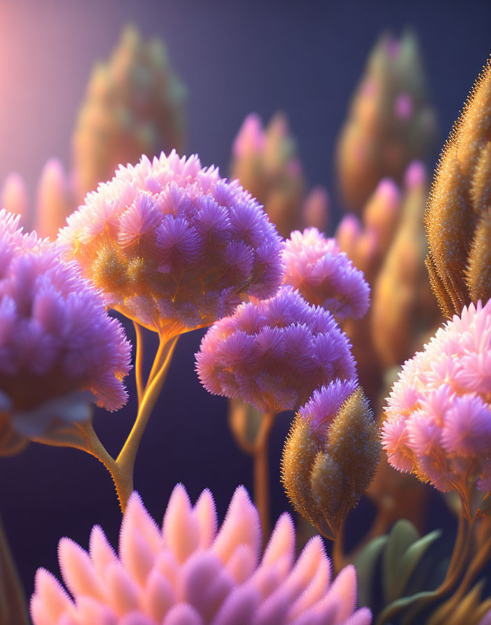 Vibrant Purple Flowers in Dream-like Setting