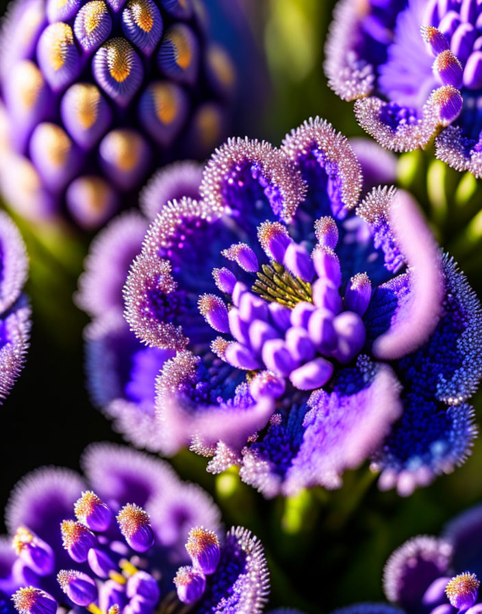 Vivid Purple Flowers with Dewdrops: Detailed Close-Up Shot