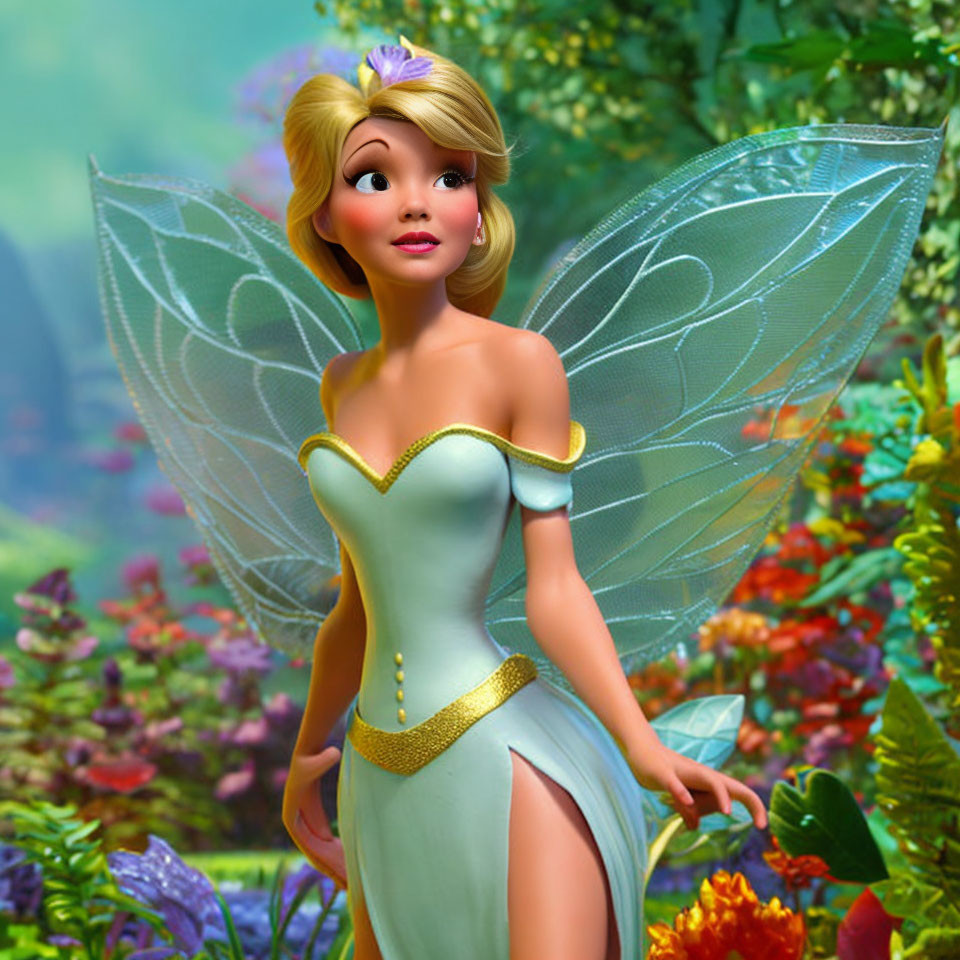 Whimsical Fairy in a Vibrant Enchanted Garden