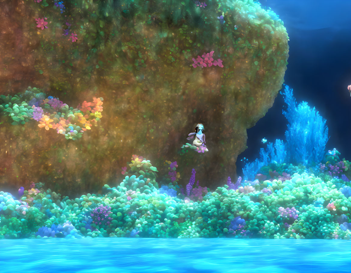 Colorful Underwater Scene with Coral, Aquatic Plants, and Sea Turtle