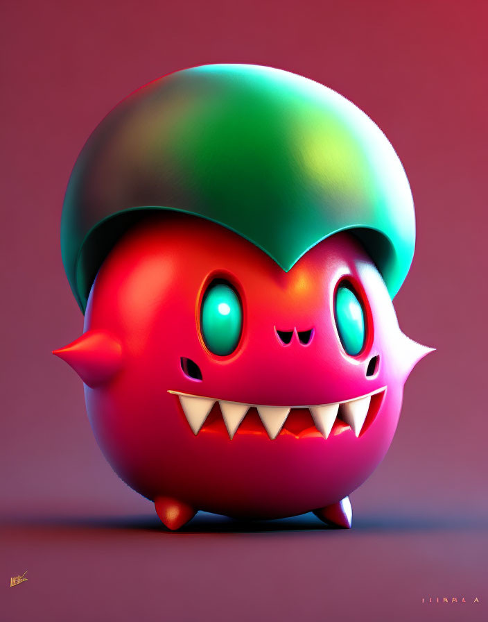 Red Creature with Green Cap in 3D Illustration