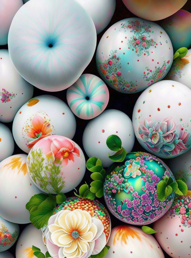 Ornate Floral Patterned Spheres in Pastel Colors