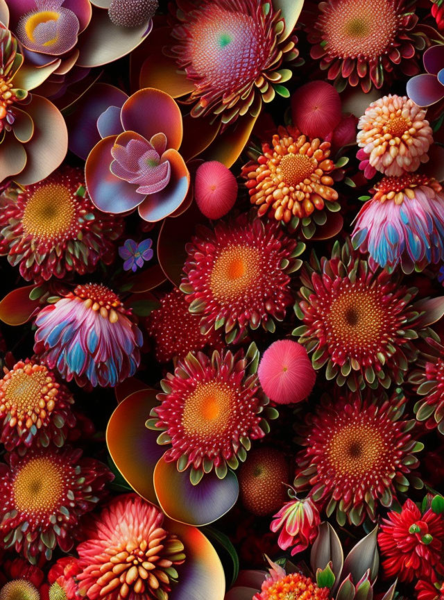 Colorful Stylized Digital Flowers in Rich Textures