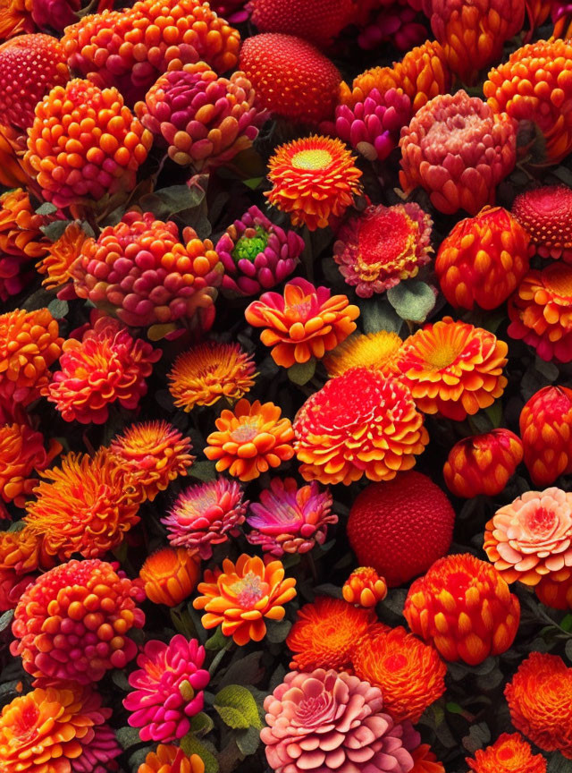 Colorful Orange and Red Dahlias with Intricate Petal Patterns