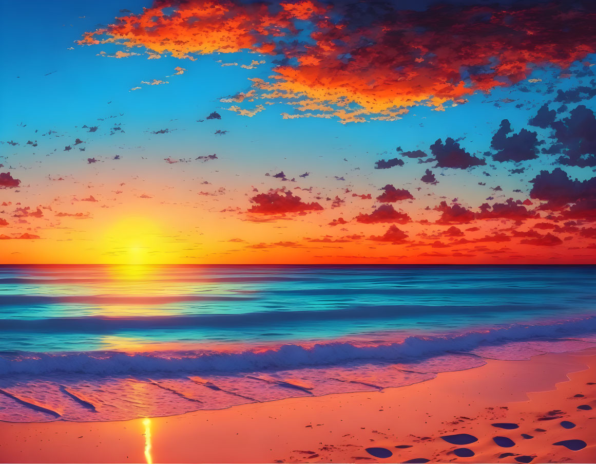 Colorful Beach Sunset Reflection in Water and Clouds