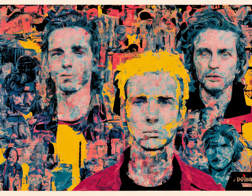 Colorful Abstract Pop Art with Three Man Portraits