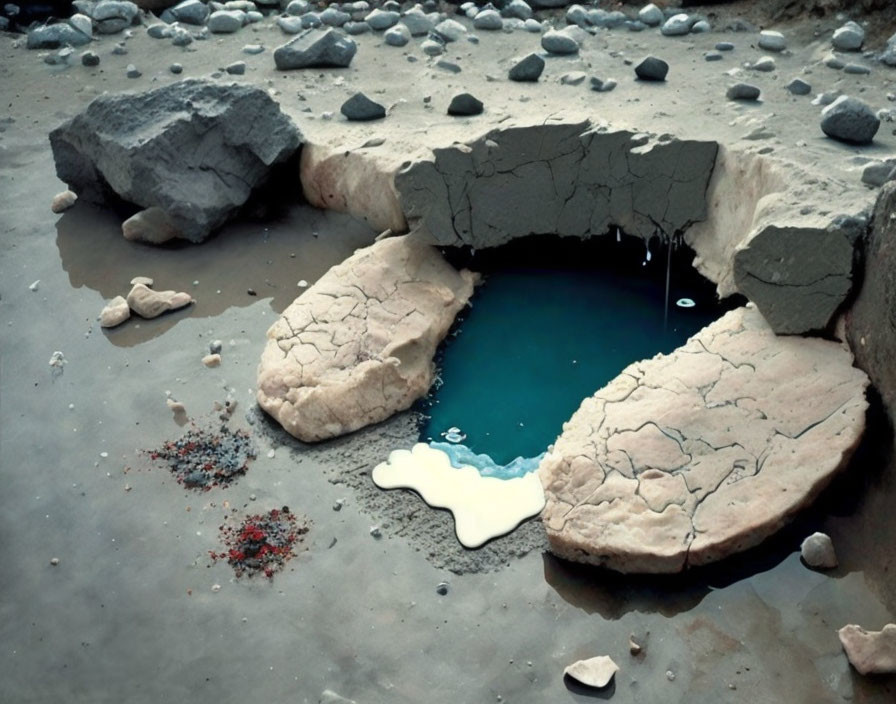 Rocky Surface with Shallow Water-Filled Crater