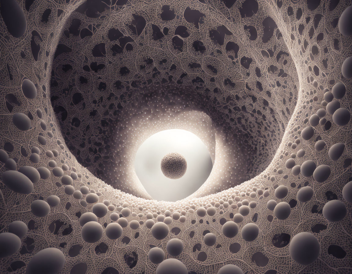 Fractal tunnel with spherical shapes and gradient depth.