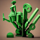 Green-toned figure and abstract shapes in surreal collage